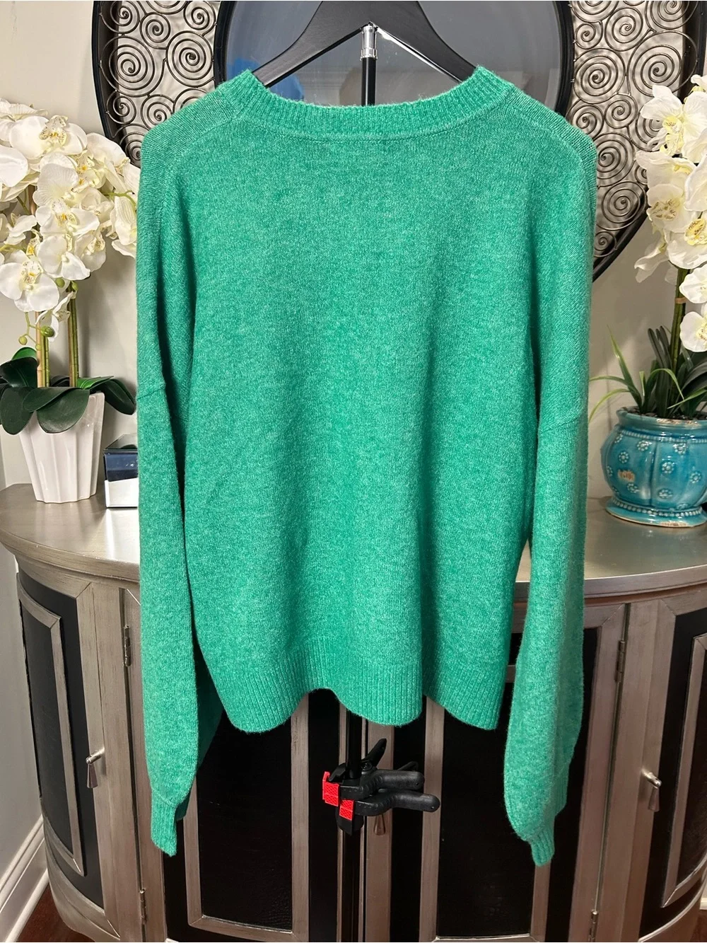 Shiraleah Green Crewneck Sweater with Pink JOY Graphic